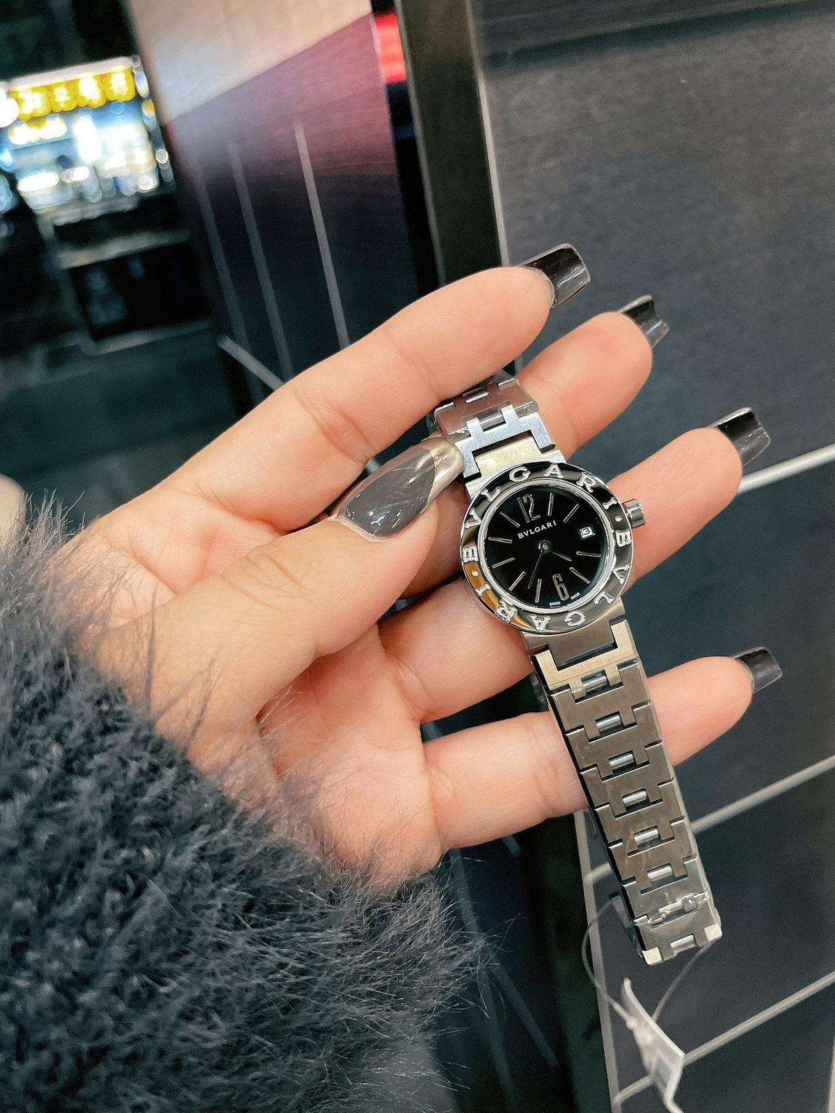 Bulgari Black Dial Silver-Tone Bracelet Watch — front